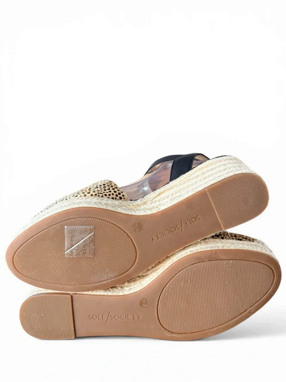 Sole Society Espadrille Wedge Sandals Cheetah Print Calf Hair Ankle Strap Sze 9